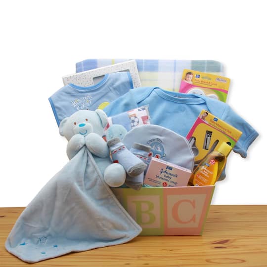 Easy as ABC Blue New Baby Gift Basket